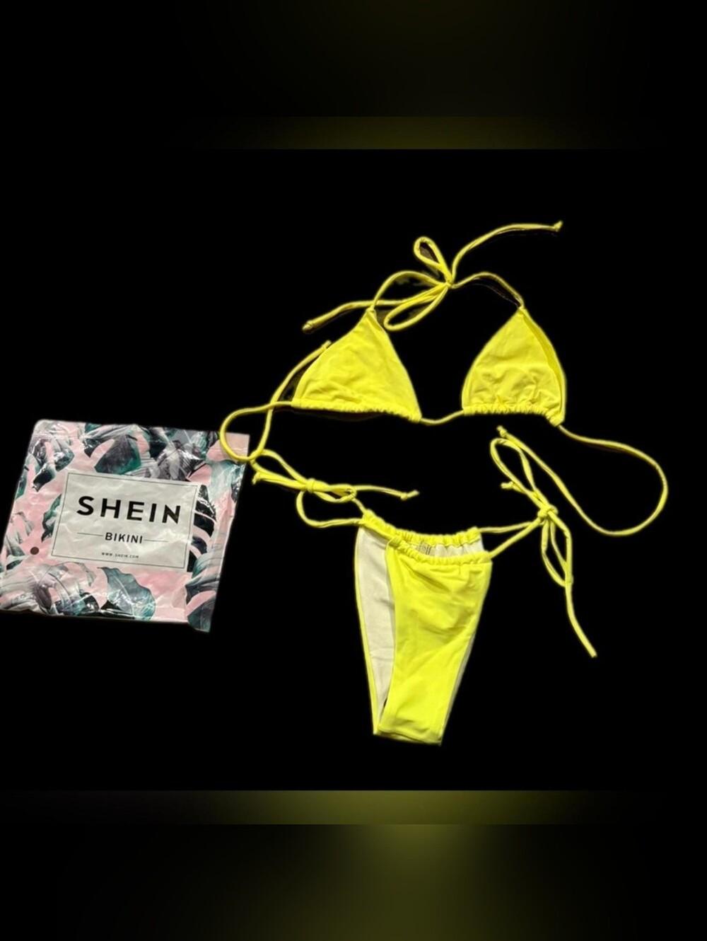 SHEIN Neon Yellow Triangle Tie-Back Bikini Top